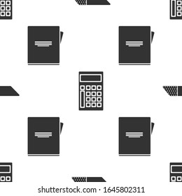 Set Eraser or rubber, Calculator and Notebook on seamless pattern. Vector