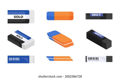 Set of Eraser or Rubber With Flat Style Isolated On White Background