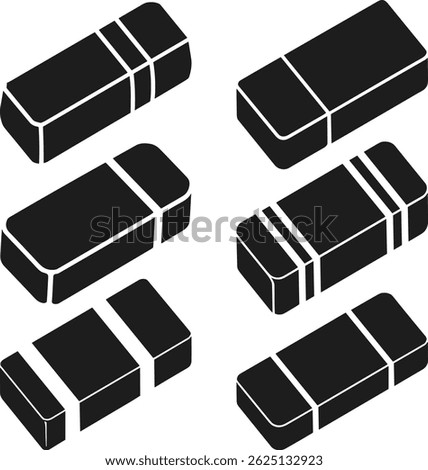 Set of Eraser Silhouette Vectors – Isometric School Supply Collection