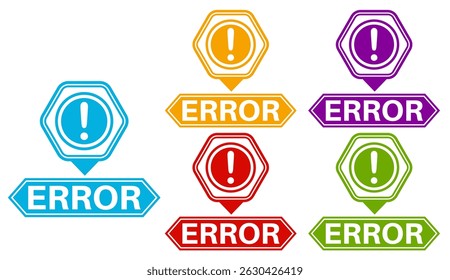 Establecer el ícono de etiquetas de insignia de error. Símbolo de problema Diseño Plantilla Ilustración vectorial