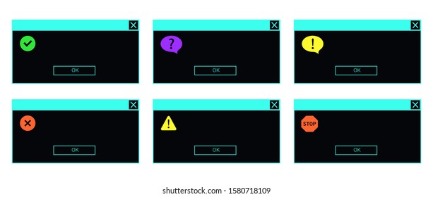 Set of an error and information messages and dialog box windows