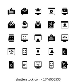 Set of Error Message, caution, alert glyph style icon - vector