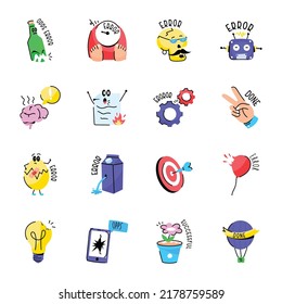 Set of Errors and Success Doodle Stickers 
