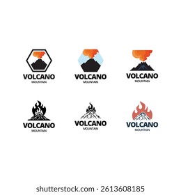 Set of eruption mountain isolated on white background.