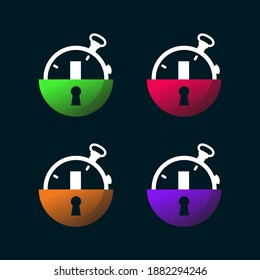 Juego de vectores de logotipo de sala de escape, combinación de temporizador, puerta y teclado o candado
