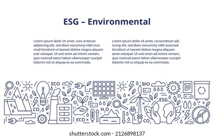 Set of ESG, ECO, BIO icons. ESG environmental criteria, the icons are at the bottom of the banner, the inscription, and the text template at the top. Banner. Template. Vector illustration.