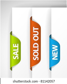 Set of eshop tags for new, sale and sold out items - blue, green and red