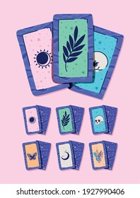 set of esoteric cards on a pink background vector illustration design
