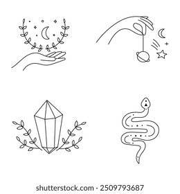 A set of esoteric magical magic symbols black lines