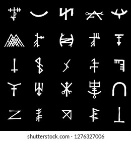 Set of esoteric sacred geometric written symbols. Abstract mystic signs collection. Vector. 