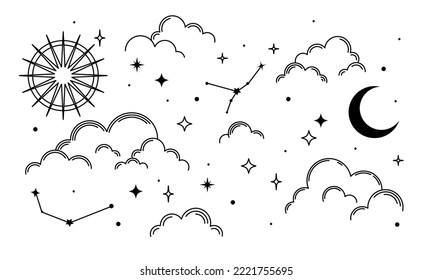 Set of esoteric sky element. Flat vector occult design