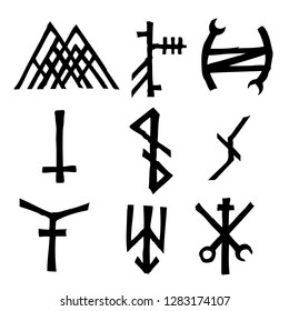 Set of esoteric symbol design elements. Imaginary handwritten alchemy signs, space, spirituality, inspired by mysticism, freemasonry, astrology. Vector .