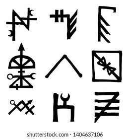 Set of esoteric symbol design elements. Imaginary handwritten alchemy signs, space, spirituality, inspired by mysticism, freemasonry, astrology. Vector .