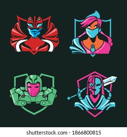 Set of e-sport mascot vector logo design collection