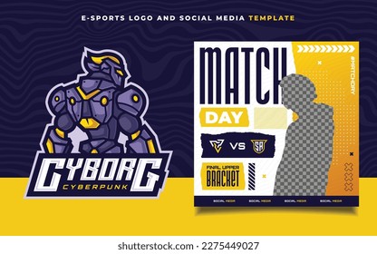 Set of E-sports Gaming Flyer Template for social media Banner with Cyborg Character Mascot Logo