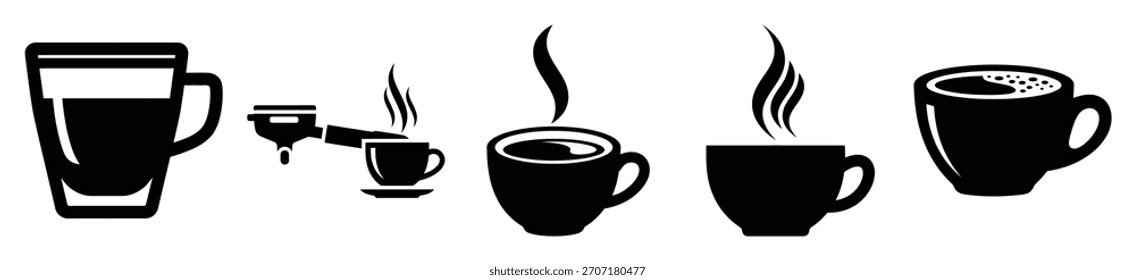 Satz von Espresso-Aufnahme, Vektorgrafik einzeln auf weißem Hintergrund