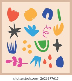 Set of essential abstract vector shapes. Cute vector basic illustration shapes ideas for textile, home decor, backdrop, flyer, poster, icons, templates, business, brochure. Vectors illustration.