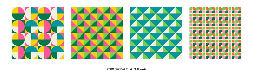 Conjunto de patrones geométricos imprimibles sin fisuras con líneas abstractas Minimal elegante forman Formas de trazo en colores vibrantes. Fondo simple moderno en arte de pared de Vector de estilo minimalista de mediados de siglo