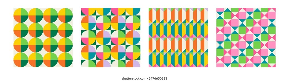 Conjunto de patrones geométricos imprimibles sin fisuras con líneas abstractas Minimal elegante forman Formas de trazo en colores vibrantes. Fondo simple moderno en arte de pared de Vector de estilo minimalista de mediados de siglo