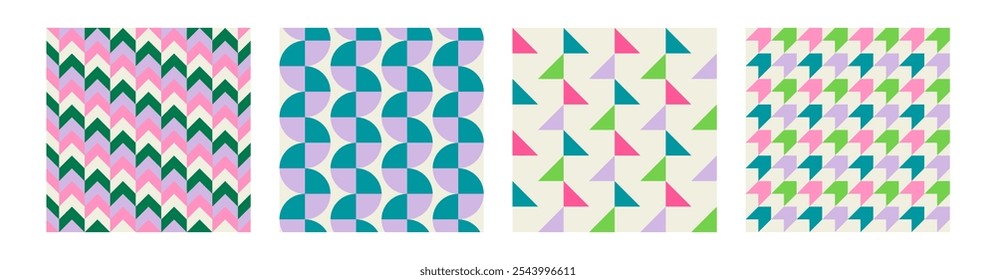Set of Essential geometric printable seamless pattern with abstract Minimal elegant line form stroke shapes in vibrant colors. Modern simple background in minimalist mid century style vector wall art