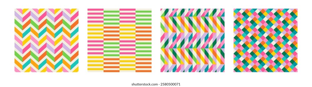 Set of Essential geometric printable seamless pattern with abstract Minimal elegant line form stroke shapes in vibrant colors. Modern simple background in minimalist mid century style vector wall art