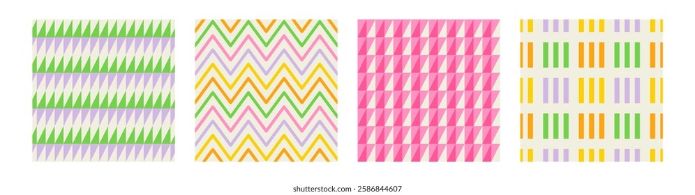 Set of Essential geometric printable seamless pattern with abstract Minimal elegant line form stroke shapes in vibrant colors. Modern simple background in minimalist mid century style vector wall art
