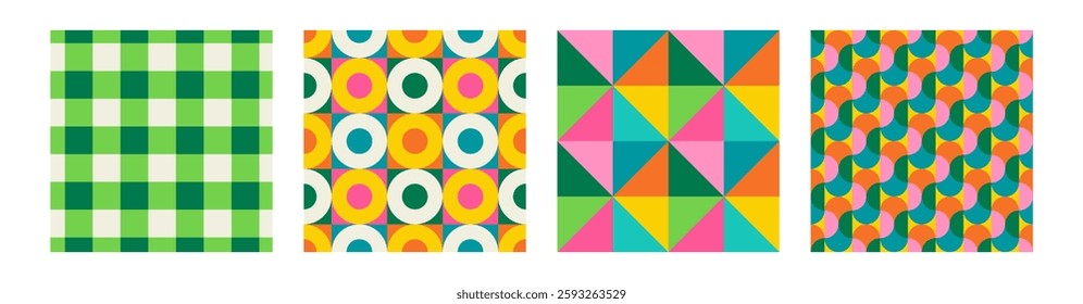 Set of Essential geometric printable seamless pattern with abstract Minimal elegant line form stroke shapes in vibrant colors. Modern simple background in minimalist mid century style vector wall art