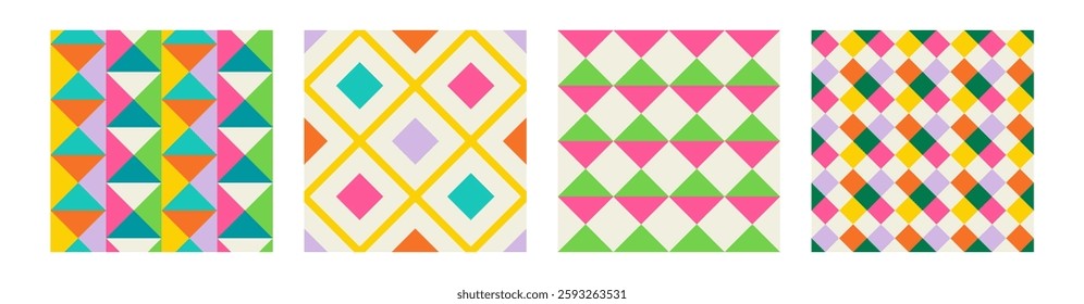 Set of Essential geometric printable seamless pattern with abstract Minimal elegant line form stroke shapes in vibrant colors. Modern simple background in minimalist mid century style vector wall art