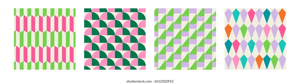 Set of Essential geometric printable seamless pattern with abstract Minimal elegant line form stroke shapes in vibrant colors. Modern simple background in minimalist mid century style vector wall art