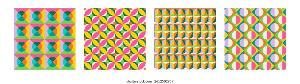 Set of Essential geometric printable seamless pattern with abstract Minimal elegant line form stroke shapes in vibrant colors. Modern simple background in minimalist mid century style vector wall art