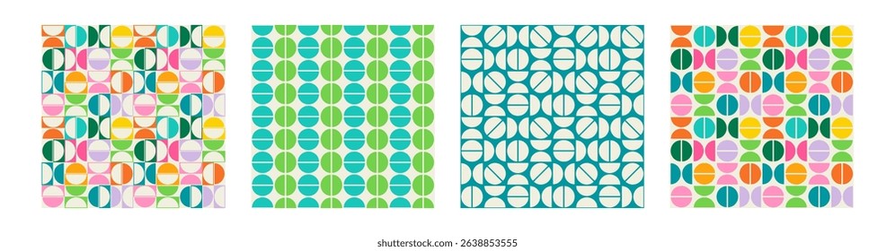 Set of Essential geometric printable seamless pattern with abstract Minimal elegant line form stroke shapes in vibrant colors. Modern simple background in minimalist mid century style vector wall art