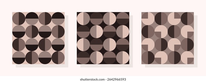 Set of essential geometric printable seamless pattern with circles, semicircles. Modern trendy hand made geometry abstract printable pattern ideas for textile, home decor, banner, template, poster.