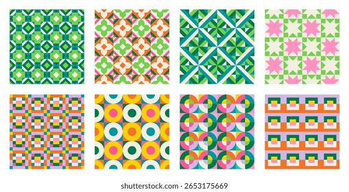 Set of Essential geometric printable seamless pattern with abstract Minimal elegant line form stroke shapes in vibrant colors. Modern simple background in minimalist mid century style vector wall art