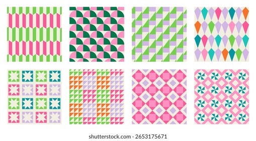 Set of Essential geometric printable seamless pattern with abstract Minimal elegant line form stroke shapes in vibrant colors. Modern simple background in minimalist mid century style vector wall art