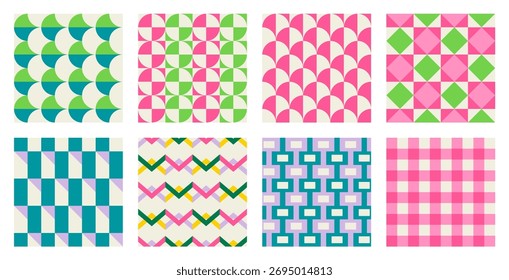 Set of Essential geometric printable seamless pattern with abstract Minimal elegant line form stroke shapes in vibrant colors. Modern simple background in minimalist mid century style vector wall art
