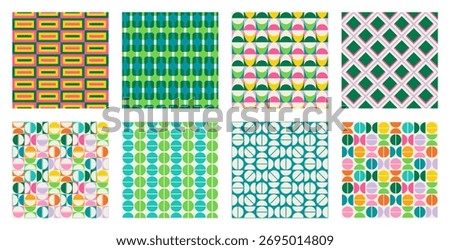Set of Essential geometric printable seamless pattern with abstract Minimal elegant line form stroke shapes in vibrant colors. Modern simple background in minimalist mid century style vector wall art
