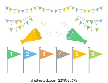 A set of essential items for the event, a flag, a garland, and a megaphone. We have a variety of colors, so please choose your favorite color.