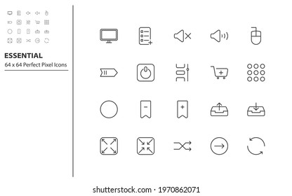 set of essential line icons, multimedia, app