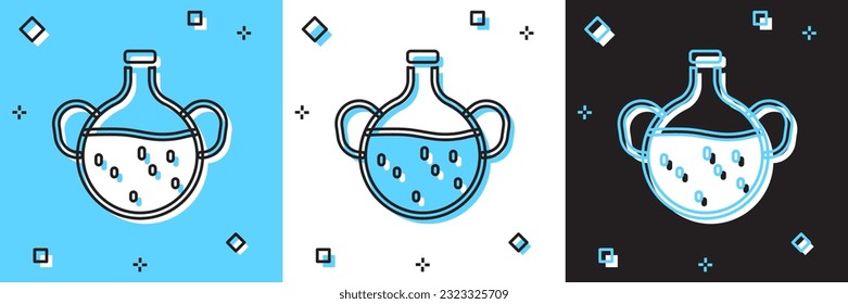 Set Essential oil bottle icon isolated on blue and white, black background. Organic aromatherapy essence. Skin care serum glass drop package.  Vector