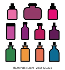 A set of essential oil bottles vector illustration, care, dispenser, bottles, set, oil bottles, liquid