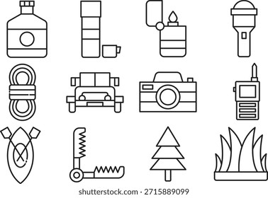 Set of essential survival tools isolated on transparent background