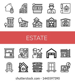 Set Of Estate Icons Such As Home, Apartment, Condominium, Cottage, House, Doorman, Hospice, Plan, Garage, Window, Real Estate, Wooden House, Estate Agent, Building, Architecture ,