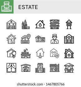 Set Of Estate Icons Such As Shopping Mall, Home Office, Skyscraper, House, Building, Wooden House, Home, Doorman, Hospice, Clean House, Window, Garage, Company, Hut , Estate