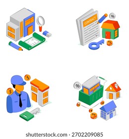 Conjunto de Ilustraciones isométricas de bienes y propiedades 
