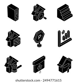 Set of Estate and Residence Solid Icons

