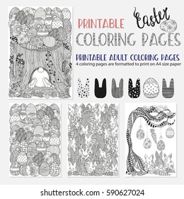 Set of ester coloring book pages for adult and children. A4 size. Vector.