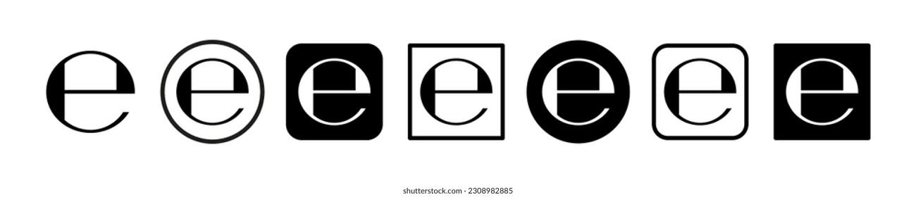 Set of estimated symbols. Black e mark labels. Official european standard on package. Vector 10 Eps.