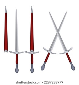 Establecer la ilustración vectorial de la espada Estoc. Arma de cuchilla europea de francia medieval tradicional