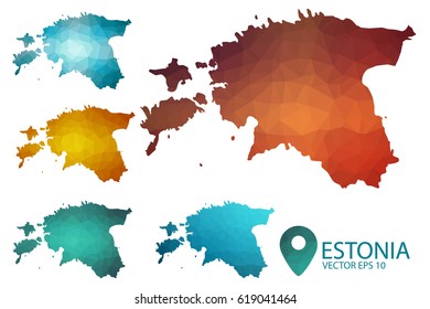 Set of Estonia maps. Bright gradient map of country in low poly style. Multicolored country map in geometric style for your infographics. Vector illustration eps 10.
