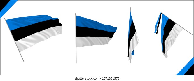 Set of Estonia state waving flags in solemn or diplomacy style. Vector illustration.